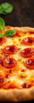 Mini pepperoni pizza with a crispy crust and gooey cheese, gooey, ||pepperoni