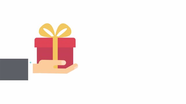 Hand offering a red gift box with yellow ribbon.