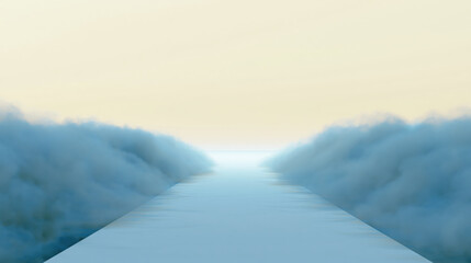 Obraz premium Soft blue gray mist forming two low atmospheric banks over calm horizon