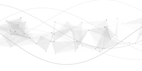 Futuristic low poly mesh wave with nodes and sweeping lines on white backdrop © An