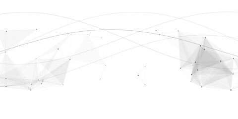 Minimalist gray low poly network wave with connecting dots on white background © An