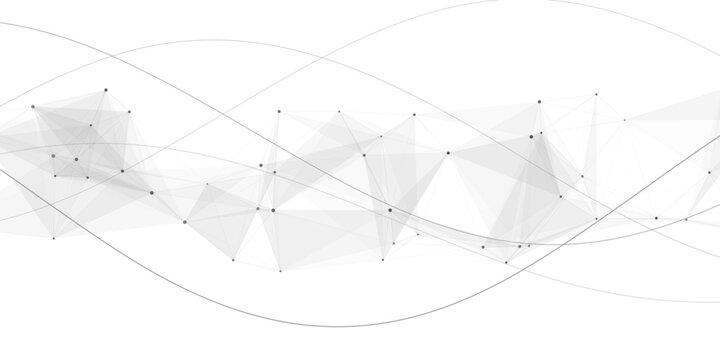 Futuristic low poly mesh wave with nodes and sweeping lines on white backdrop