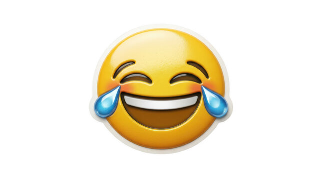 Crying laughing emoticon with tears of joy on face expression transparent background
