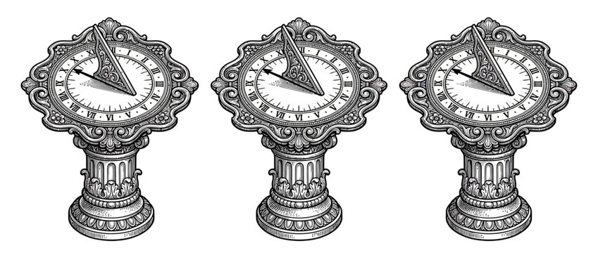 Vintage Sundial Ornate Pedestal Time Measurement Illustration