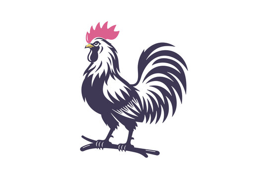 Stylized Rooster Illustration with Colorful Comb and Elegant Feather Details