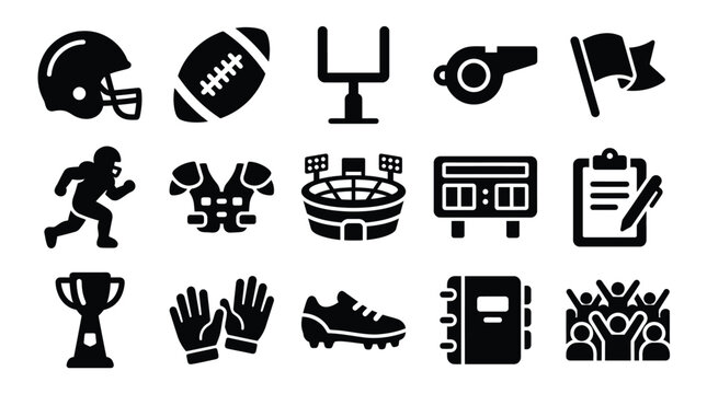 Collection of American Football Icons and Symbols Representing the Sport.