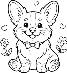 Obraz premium Cute cartoon corgi puppy with bow tie sitting