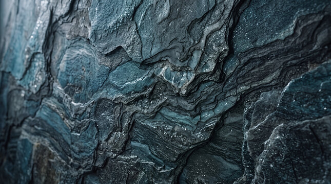 Dark blue stone texture background. Natural slate rock surface with detailed mineral layers.