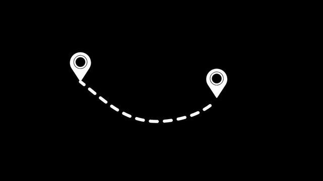 Minimal Travel and Map Concept Video with Animated Dashed Route Lines and Location Pins; 4K Navigation Path Motion Graphics with Destination Markers for GPS and Logistics Designs