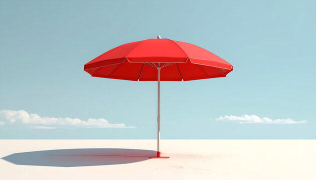 Red Beach Umbrella on Sandy Surface Under Clear Sky