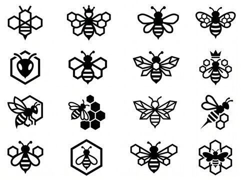 Hexagon bee and honeycomb icon set for branding with honeycomb