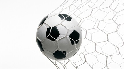 Fototapeta premium Soccer ball on white hexagon pattern background. 3D sports equipment isolated for design and advertising projects.