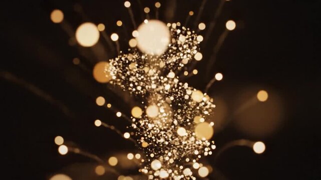 Golden Abstract Light Particles Ascending in a Rhythmic Spiral Motion Against a Dark Background