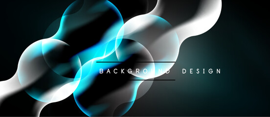 Naklejka premium Abstract flowing shapes, vibrant blue, white hues. Dark background creates dynamic visual effect. Modern design element.