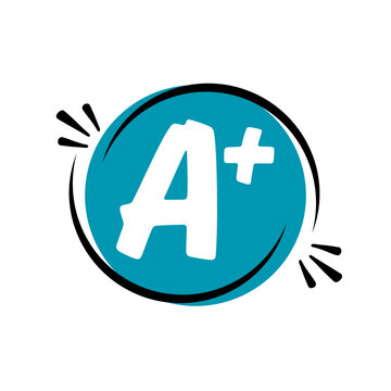 A Plus Grade Badge Vector Icon, A+ Rating Symbol, Excellent School Score Label, Academic Achievement Sticker, Education Mark, Hand Drawn Typography, Blue Circle Sign, Isolated on Transparent Backgroun