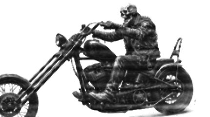 Skeleton biker riding chopper motorcycle halftone vector art © Msbhai