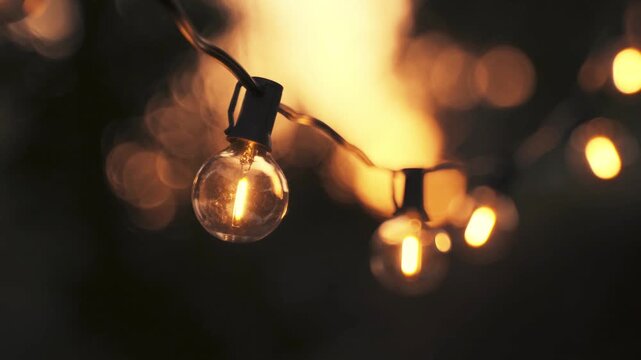 Warm Glowing String Lights Close Up