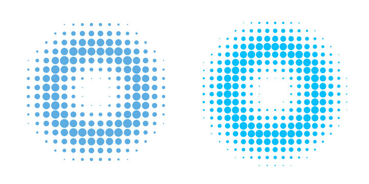 Blue pixel art letter o with dots forming a grid pattern isolated on transparent background