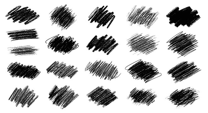 sophisticated collection of charcoal scrawls and graphite markings featuring the organic smudging and rough textures characteristic of hand drawn artistic sketches, ideal for adding human authenticity