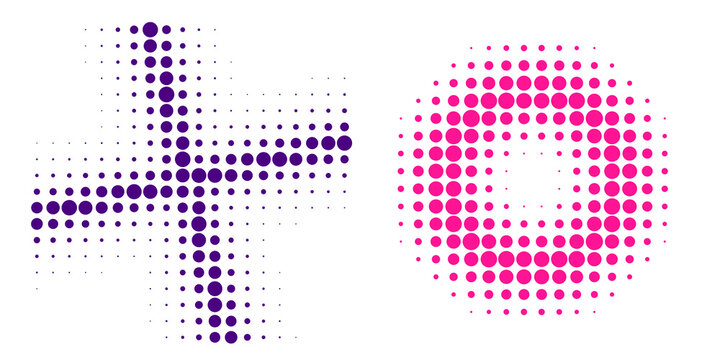 Modern pixel art plus and minus symbols in vibrant colors isolated on transparent background
