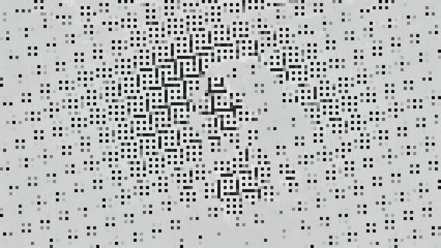 Monochromatic halftone digital pattern with shimmering glitch effect. 4K Video