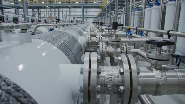 Industrial Scale Water Filtration Membranes in Rows at a Facility