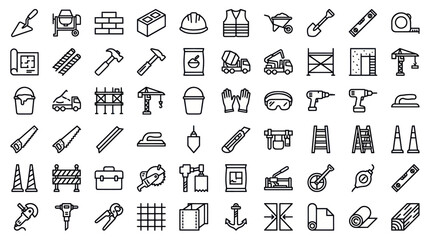 Fototapeta premium Heavy construction machinery and site equipment icons.