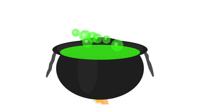 Halloween witch cauldron with green bubbling potion, isolated on transparent background