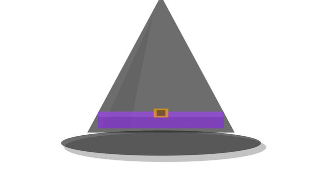 Halloween witch hat with purple band and buckle, isolated on transparent background