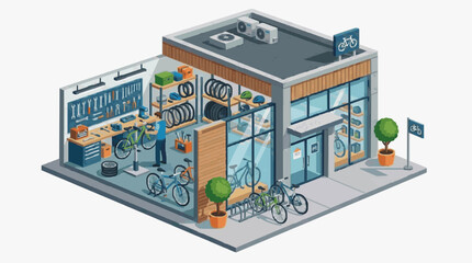 Fototapeta premium Bike shop interior with modern decor.