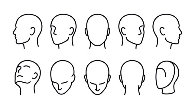 Human head silhouettes and profile angle line icons.