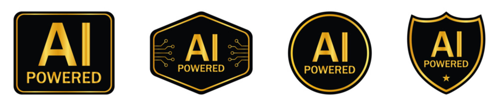 Premium AI Powered badge set designs for technology, software, branding, and certification.