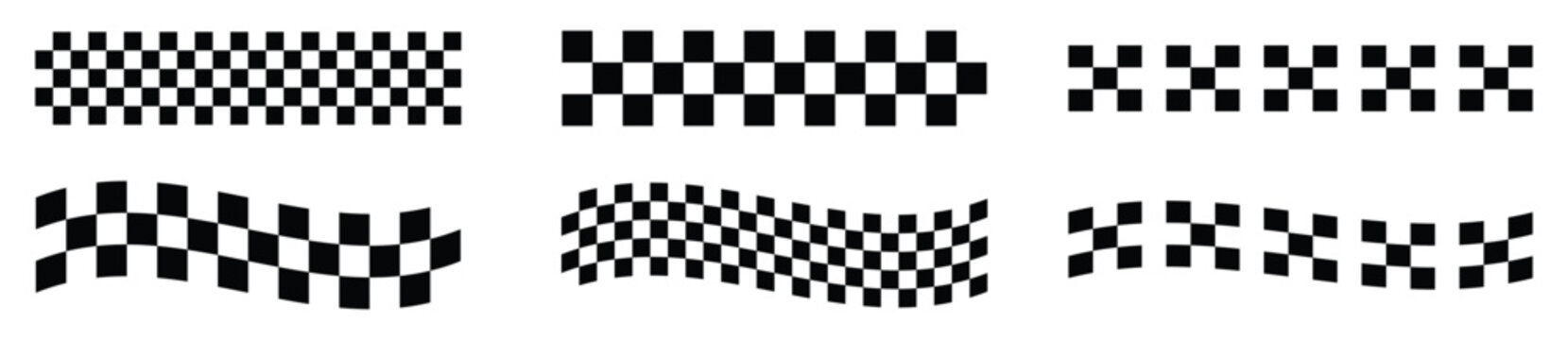 Racing checkered flag border collection for motorsport, racetrack, championship, speed, competition, banner, divider, and graphic design projects.