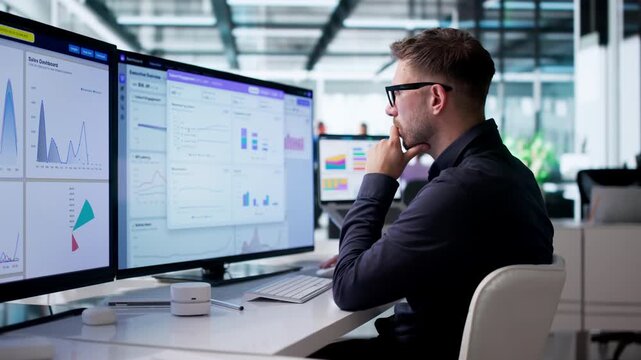 Data Analyst Focused Intently On Dashboard