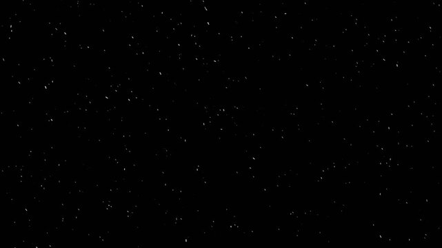 Nature falling snow flakes isolated on black background. Snowing in cold winter animation. Winter fairy tale atmosphere video footage. Realistic snow flakes flying with bokeh particles looping.