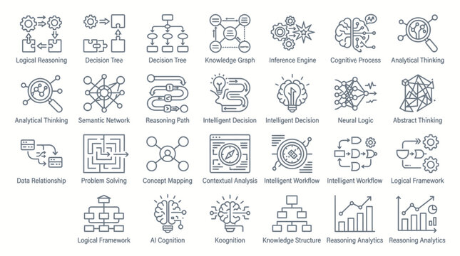 Collection of Artificial Intelligence and Machine Learning Icons Representing Various Concepts.