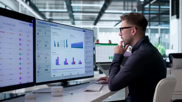 Compliance Officer Reviews Dashboard Analytics