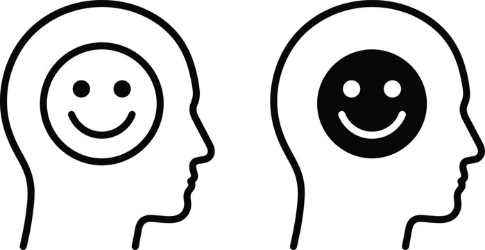 Mental health positive thinking icon head with smiley face vector isolated