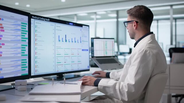 Medical Billing Specialist Carefully Reviews Coding Invoices
