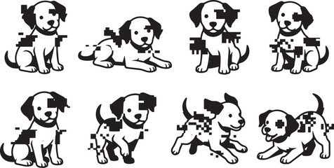 Obraz premium A set of puppies and dogs. Hand drawn vector illustration