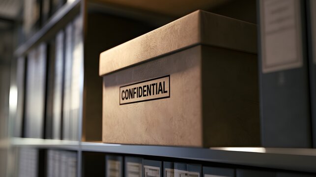 A confidential archive box symbolizing secure long-term document storage. Suitable for legal, finance, HR, and corporate archives