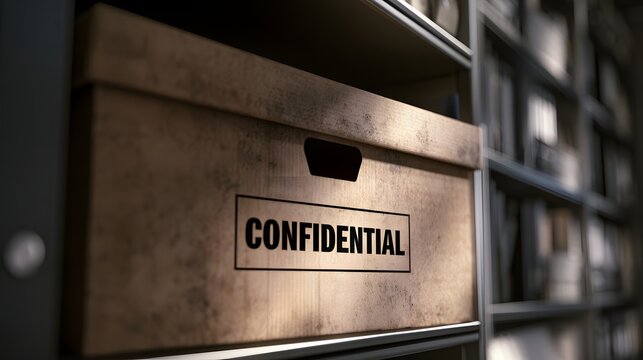 A confidential archive box symbolizing secure long-term document storage. Suitable for legal, finance, HR, and corporate archives