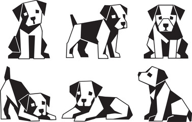 Fototapeta premium A set of puppies and dogs. Hand drawn vector illustration