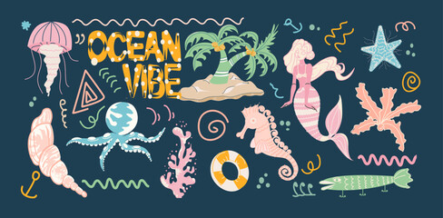 Whimsical Marine Life Collection with Hand Drawn Coastal Adventure Elements © NIMESH
