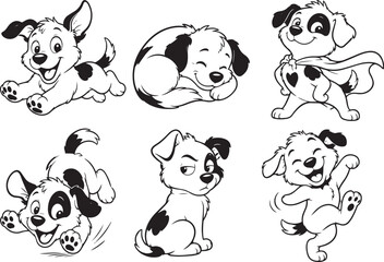 Obraz premium A set of puppies and dogs. Hand drawn vector illustration
