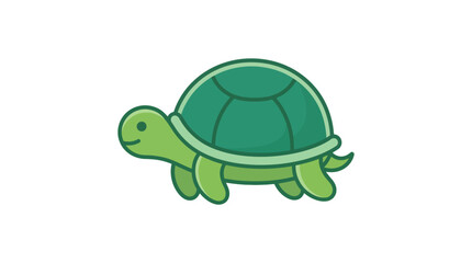 Obraz premium Cute green cartoon turtle vector illustration isolated on white background, minimalist happy tortoise side view full body icon design.