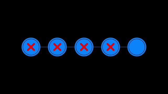 Animated progress bar with red x error and blue circular nodes on black background, loading failed