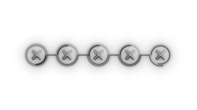 Minimalist loading progress bar with five animated circular steps and glowing x animation interface