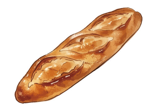 Item-style fresh baked bread illustration, elegant glossy golden wheat loaf with melted butter drips and steaming heat waves for bakery gourmet branding ／ シズル感のあるパンのイラスト