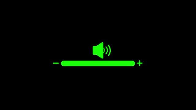 Green digital volume control slider interface animation on black background, audio sound